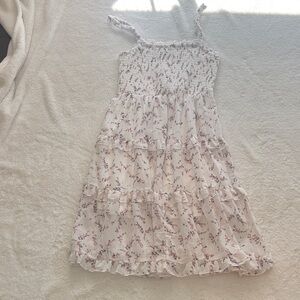 Smocked Floral Tiered Sundress in Soft Cream and Pink